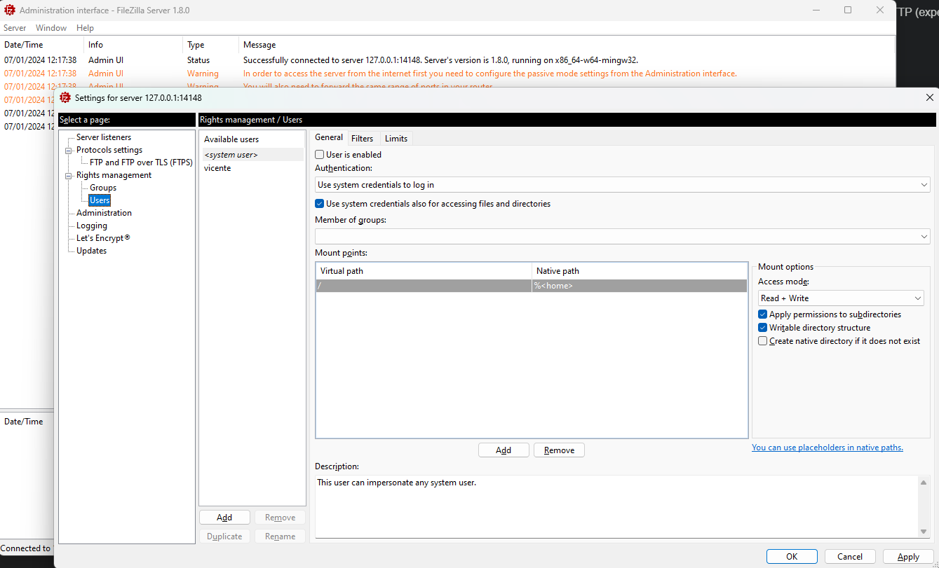 FileZilla Server Interface